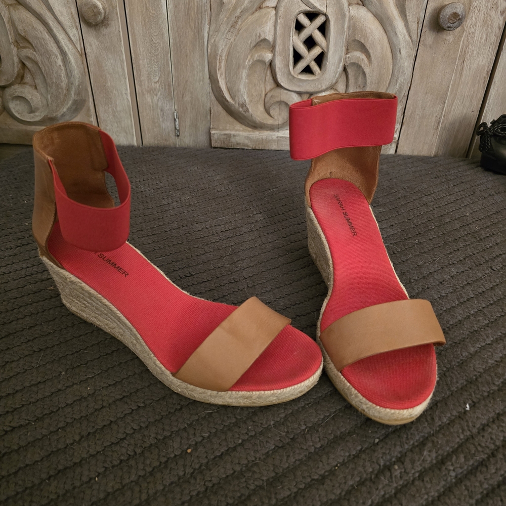 Red and Brown Wedge Sandals